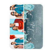 Blue Floral Wedding Save the Date Photo Collage Magneet (Verticaal)