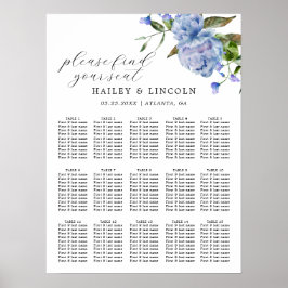 Blue Floral Wedding Seating Chart Poster