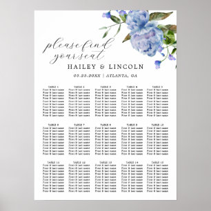 Blue Floral Wedding Seating Chart Poster