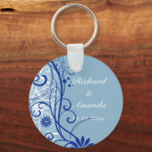 Blue Floral Wedding Swirls Sleutelhanger (Voorkant)