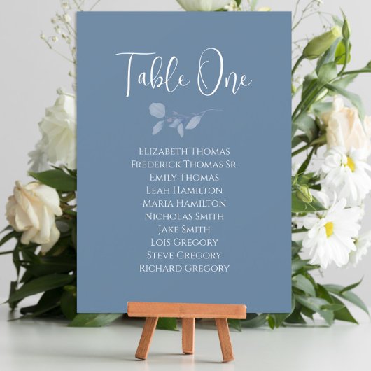 Blue Floral Wedding Table Number
