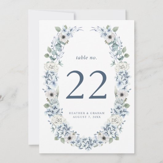 Blue Floral Wedding Table Number (Achterkant)