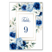 Blue Floral Wedding Table Number Kaart (Voorkant)