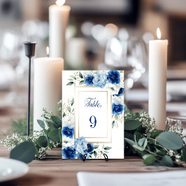 Blue Floral Wedding Table Number Kaart