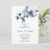 Blue Floral Wedding-uitnodiging Kaart (Staand voorkant)
