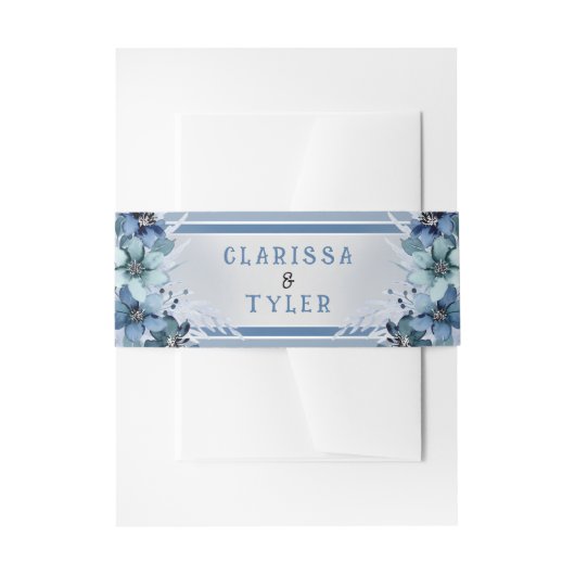 Blue Floral Wedding Uitnodigingen Wikkel (Voorkant Voorbeeld)