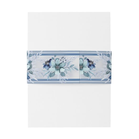 Blue Floral Wedding Uitnodigingen Wikkel (Achterkant Voorbeeld)