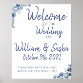 Blue Floral Wedding Welcome Poster (Voorkant)