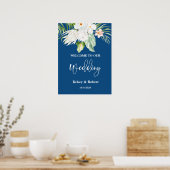 Blue Floral Welcome Wedding Sign Poster (Keuken)