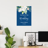 Blue Floral Welcome Wedding Sign Poster (Thuiskantoor)