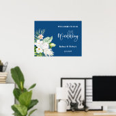 Blue Floral Welcome Wedding Sign Poster (Thuiskantoor)