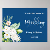 Blue Floral Welcome Wedding Sign Poster (Voorkant)