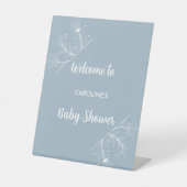 Blue Floral Welkom Baby shower Teken Reclamebord Met Voetstuk (Voorkant)