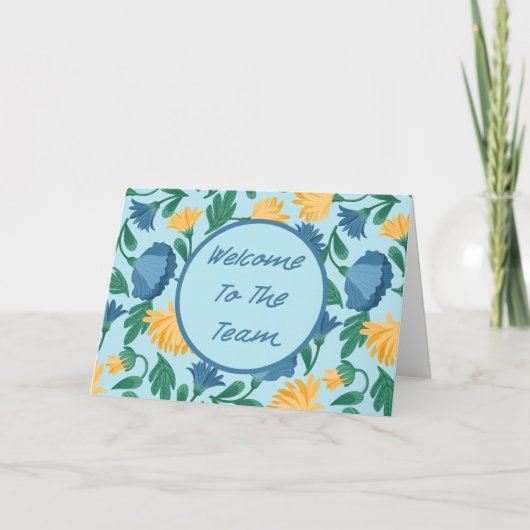 Blue Floral Welkom bij het Team Nieuwe Medewerker Kaart (Voorkant)