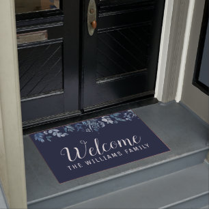 blue floral welkomstscript doormat deurmat