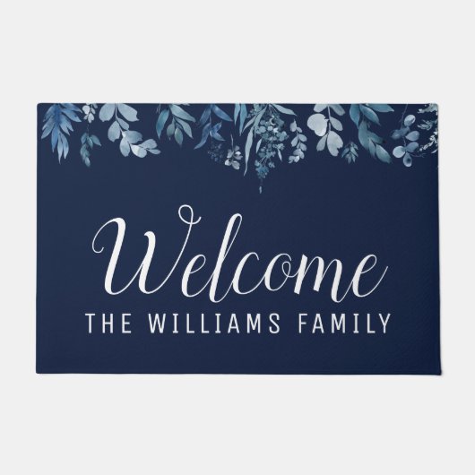 blue floral welkomstscript doormat deurmat (Voorkant)