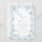 Blue Floral Whimsical Baby Shower  Kaart (Voorkant)