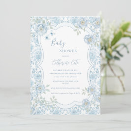 Blue Floral Whimsical Baby Shower  Kaart