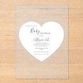 Blue Floral Whimsical Heart Baby Shower  Acryl Uitnodigingen (Voorkant)
