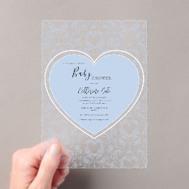Blue Floral Whimsical Heart Baby Shower  Acryl Uitnodigingen