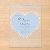 Blue Floral Whimsical Heart Baby Shower  Acryl Uitnodigingen (Voorkant)