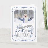 Blue Floral Whimsy 2 Foto gevouwen Feestdagen Kaart (Voorkant)