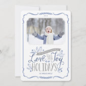 Blue Floral Whimsy 2 Photo Flat Feestdagenkaart (Voorkant)