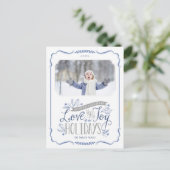 Blue Floral Whimsy Holiday Foto Briefkaart (Staand voorkant)