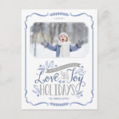 Blue Floral Whimsy Holiday Foto Briefkaart (Voorkant)