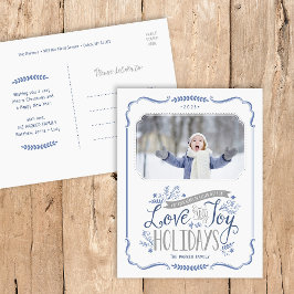 Blue Floral Whimsy Holiday Foto Briefkaart