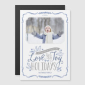 Blue Floral Whimsy Magnetic Holiday Photo Card (Voorkant / Achterkant)