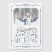 Blue Floral Whimsy Magnetic Holiday Photo Card (Voorkant)