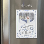 Blue Floral Whimsy Magnetic Holiday Photo Card