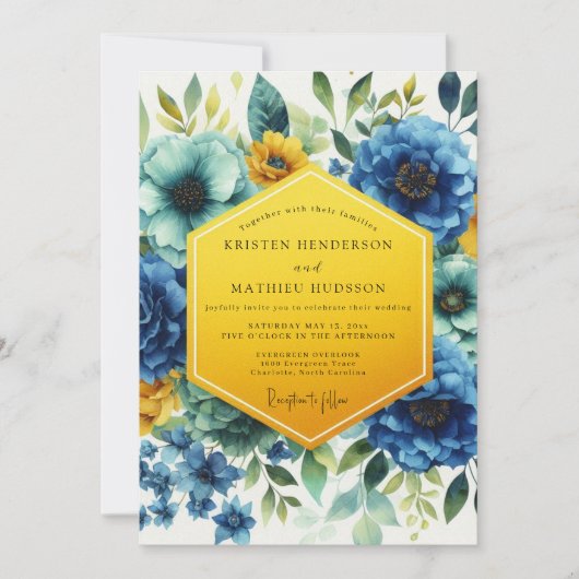 Blue Floral Whimsy Wedding Kaart (Voorkant)