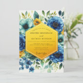 Blue Floral Whimsy Wedding Kaart (Staand voorkant)