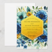 Blue Floral Whimsy Wedding Kaart (Voorkant / Achterkant)