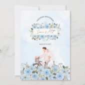 Blue Floral Whismeric Huwelijksuitnodiging Trendin Kaart (Voorkant)