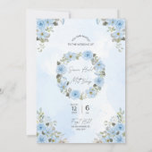 Blue Floral Whismeric Huwelijksuitnodiging Trendin Kaart (Achterkant)