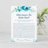 Blue Floral Wie kent de bruid Beste spel Kaarten (Staand voorkant)