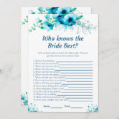 Blue Floral Wie kent de bruid Beste spel Kaarten (Voorkant / Achterkant)