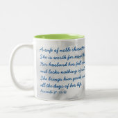 Blue Floral Wife of Noble Character Scripting Tweekleurige Koffiemok (Links)