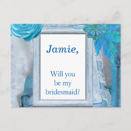 Blue Floral Wil jij mijn bruidsmeisje zijn? Uitnodiging Briefkaart