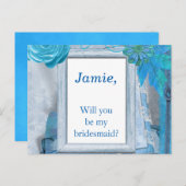 Blue Floral Wil jij mijn bruidsmeisje zijn? Uitnodiging Briefkaart (Voorkant / Achterkant)