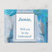Blue Floral Wil jij mijn bruidsmeisje zijn? Uitnodiging Briefkaart (Voorkant)