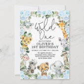 Blue Floral Wild One Oerwoud Safari 1ste verjaarda Kaart (Voorkant)