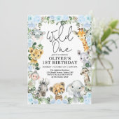Blue Floral Wild One Oerwoud Safari 1ste verjaarda Kaart (Staand voorkant)