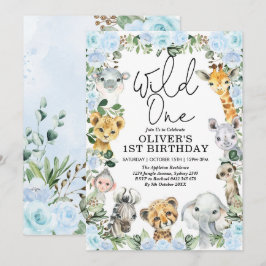 Blue Floral Wild One Oerwoud Safari 1ste verjaarda Kaart