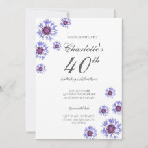 Blue Floral Wildflower 40ste verjaardagsfeest