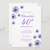 Blue Floral Wildflower 40ste verjaardagsfeest Kaart (Voorkant / Achterkant)
