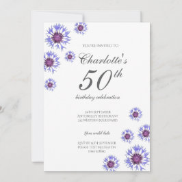 Blue Floral Wildflower 50ste verjaardagsfeest Kaart